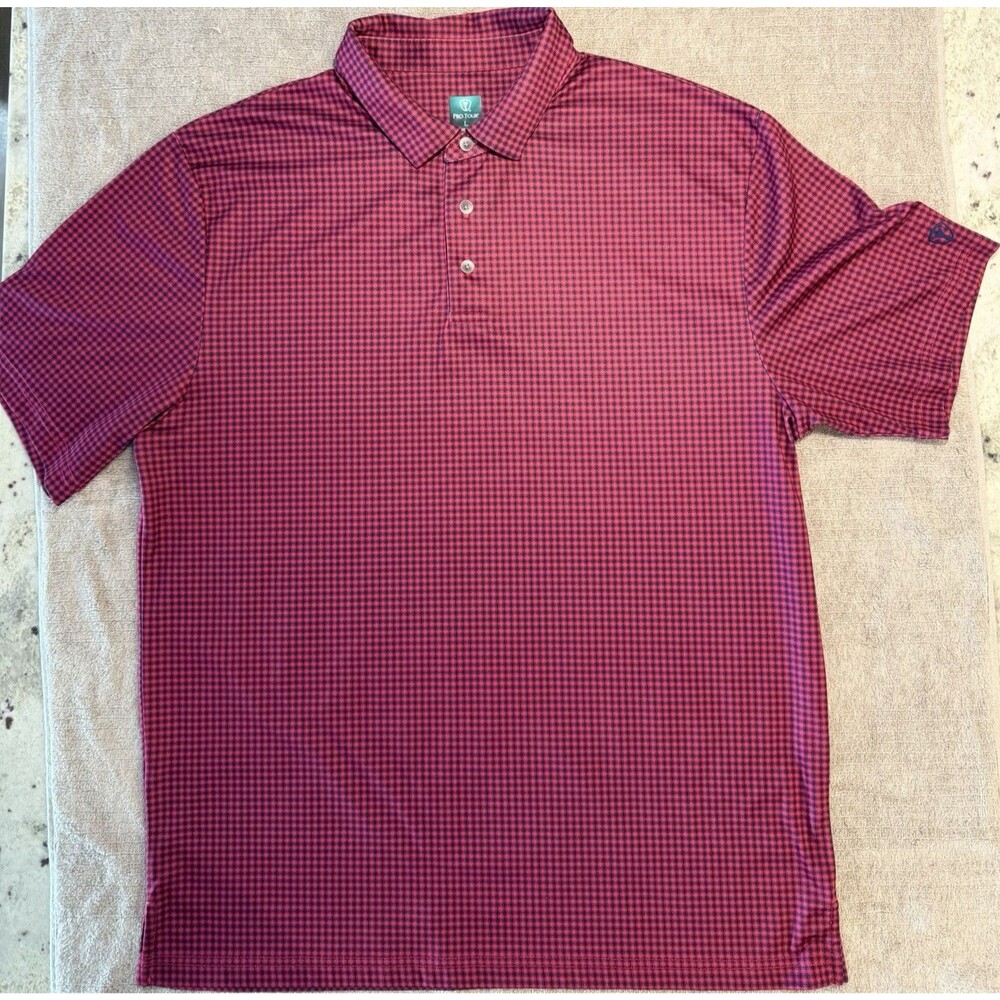 Pro Tour Coolplay Men's PinkishvRed/Black Checkered Golf Polo-L